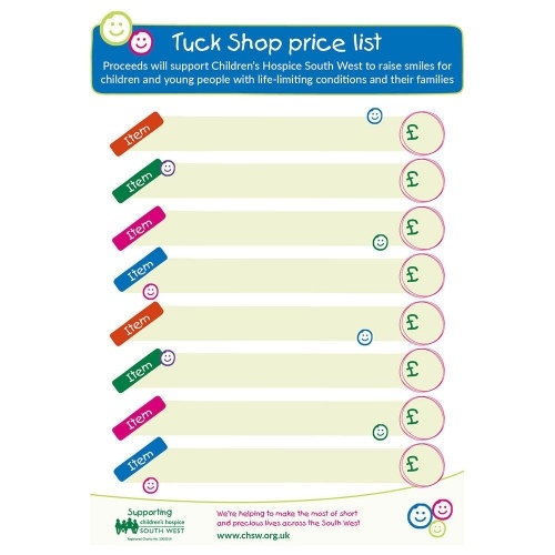 Tuck Shop Price List