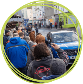 Fans queueing for the shop in Truro