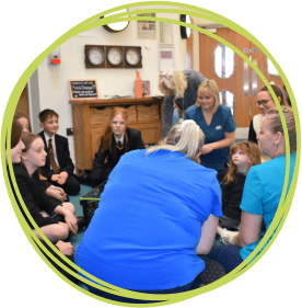 Students from Penrice sat with Little Harbour staff