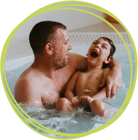 Seth and Luke enjoying the hydrotherapy pool together 