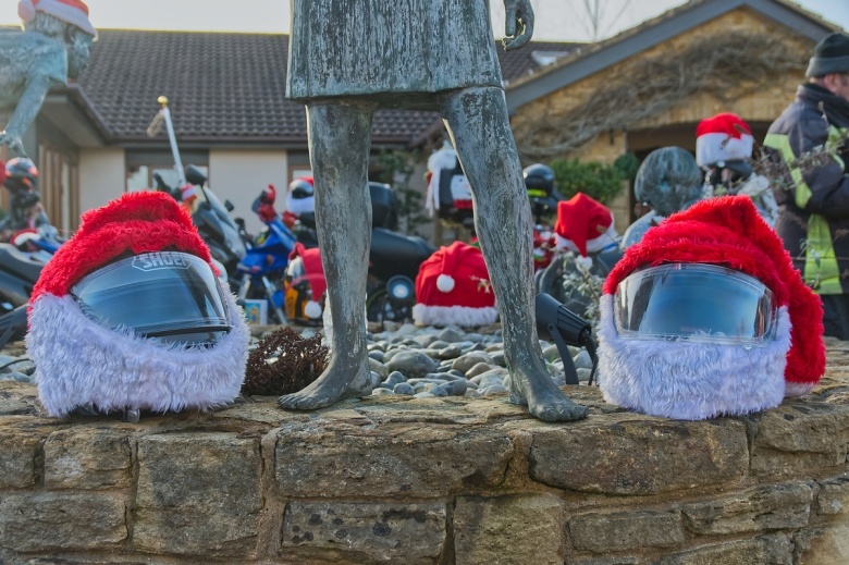 Motorbiking Santas arrive at Little Bridge House. Picture by Will Badman Photography