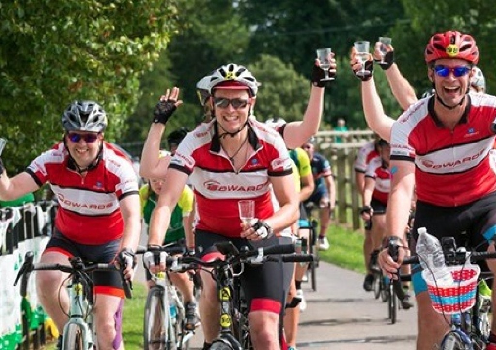Edwards team cycle into the finish at the 2017 Ride for Precious Lives 