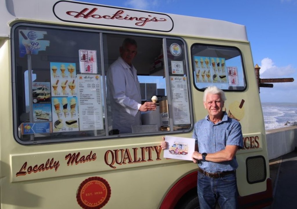 Artist Colin Petty is pictured with one of the Hocking’s ice cream vans in Westward Ho!