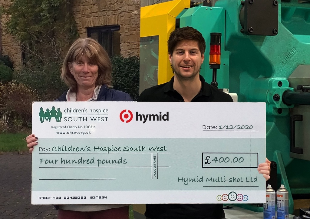 Della Jeffery, Fundraising Administrator at CHSW virtually accepting a cheque from Hymid Sales Manager Julius Guth