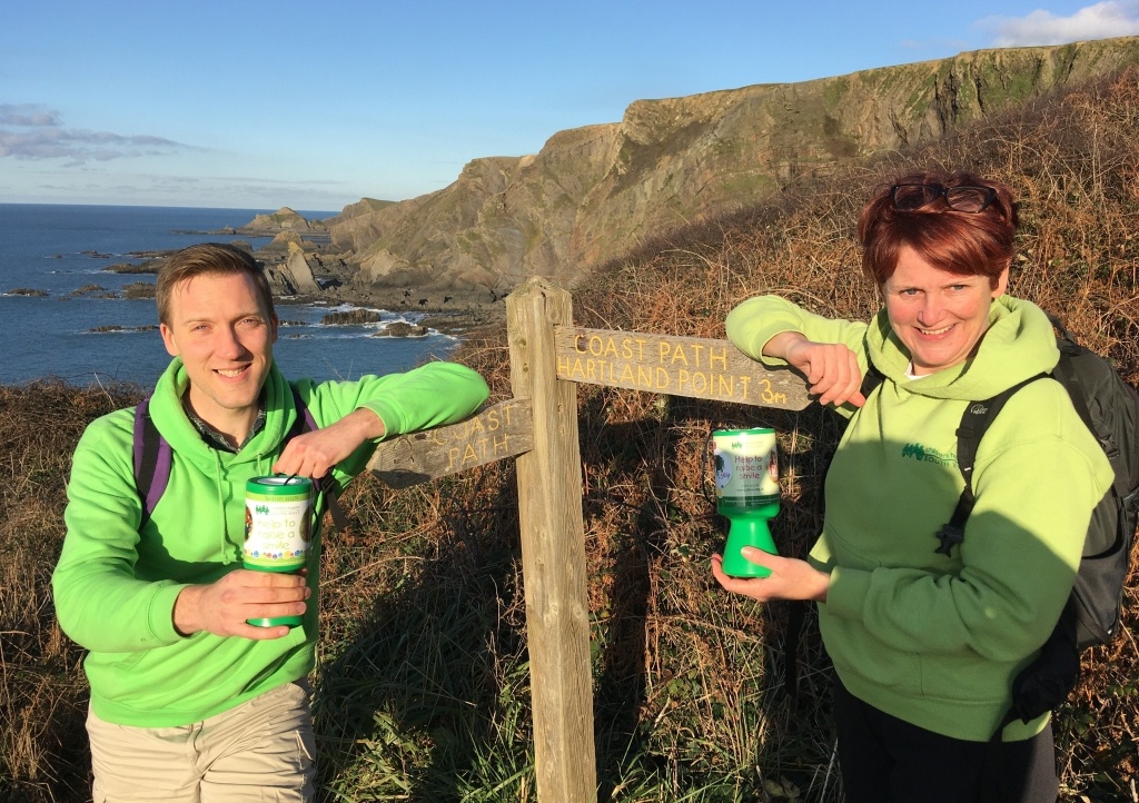 Children’s Hospice South West event fundraiser Jayne Jarett and Neville Pope pictured on the South West Coast Path at Hartland Quay