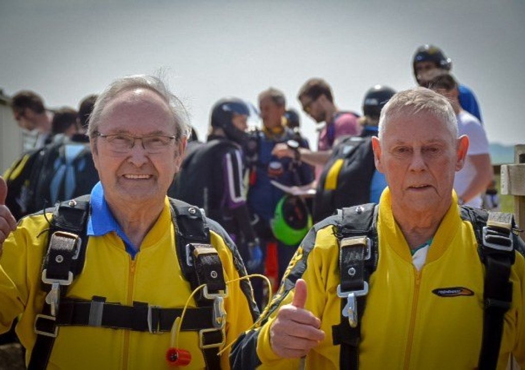 Ray Hales (right) and his friend Arthur Bennett both took part in a skydive to raise funds for Children’s Hospice South West last year
