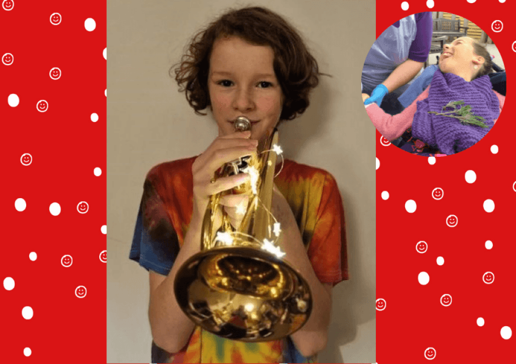 Ithan is busking with his cornet to raise money for Little Harbour which supports his sister Rosa