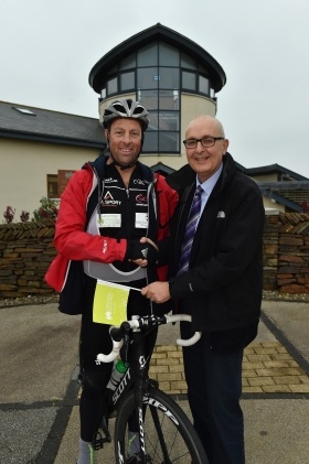 Marcus in congratulated by CHSW's Director of fundraising Simon Bird