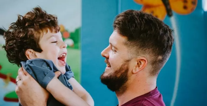 Father and son in the soft play rectangular image